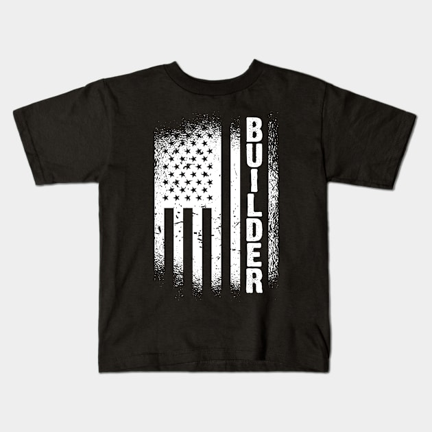 Builder American Flag Vintage Distressed Kids T-Shirt by BramCrye